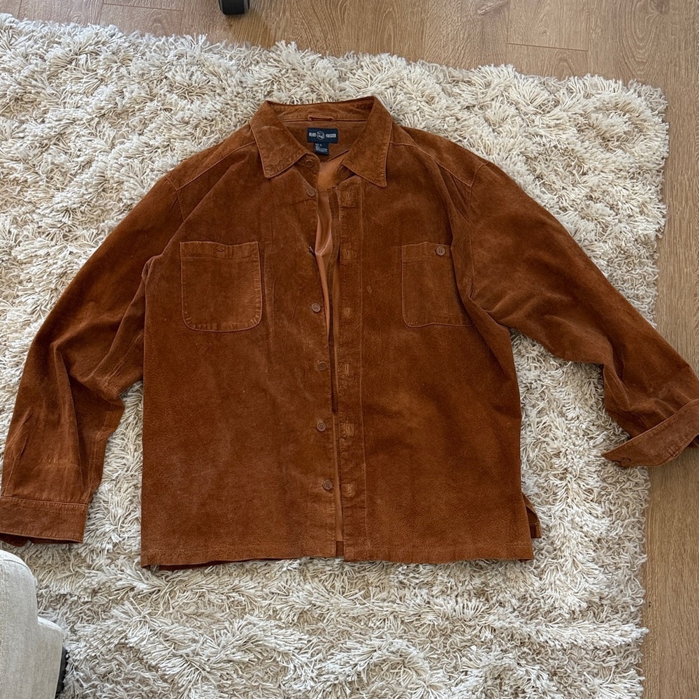 100% Leather Vintage Camel Button Up Shirt Genuine Leather